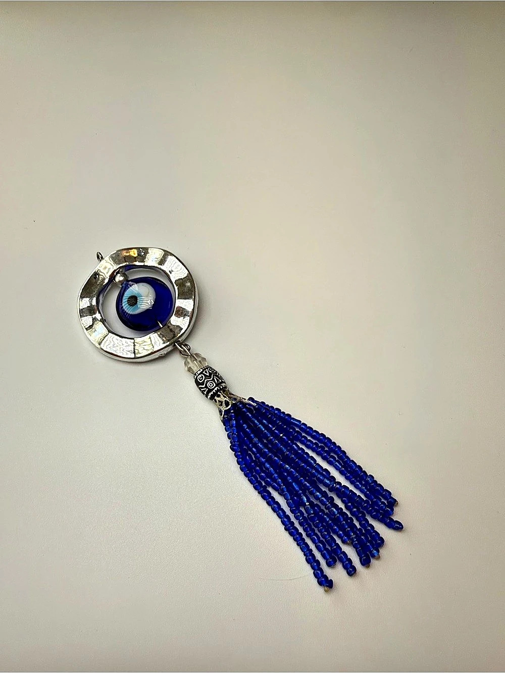 Blue Beaded Tassel Brooch